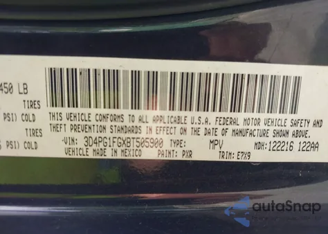 2011 Dodge Journey Mainstreet z USA, uszkodzony, nr VIN 3D4PG1FGXBT505900
